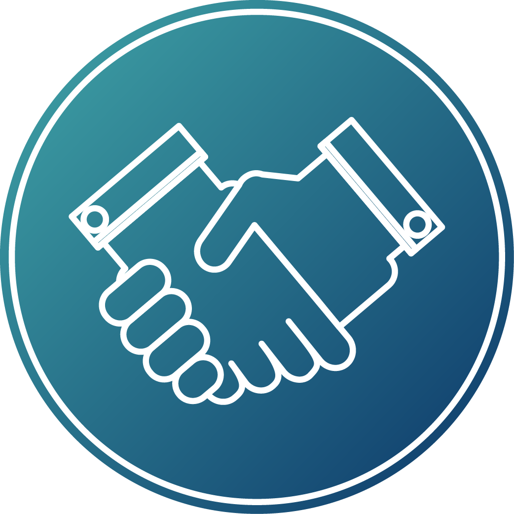 Icon: Two hands in a handshake - white on a blue background